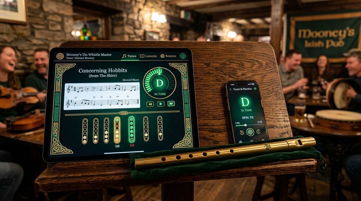 Mooney's Tin Whistle Master on iPad and iPhone with Brass Whistle